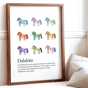 Arte de parede do Cavalo Dala, Arte popular escandinava fofa, Decoração sueca para casa, Presente de aniversário, Pôster elegante, Quarto nórdico sueco, Impressão divertida para quarto de bebê