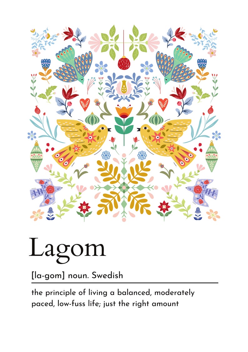 Scandinavian Definition print set of 3, Hygge art, Lagom, Koselig, folk art, Nordic Home Décor, Swedish Word, Danish word, Norwegian word image 7