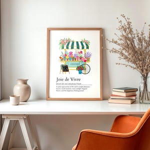 Cytat z francuskiego słowa „joie de vivre”, wydruk, kwiatowa dekoracja ścienna, elegancki wystrój domu, targ kwiatowy, plakat do kuchni, dekoracja wiosenna, pobieranie cyfrowe zdjęcie 5