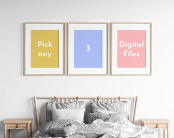 Pick Any 3 digital prints, Printable wall art, Custom Gallery Set, Pick Your Own, Mix and Match, Custom Wall Art Bundle, digital download