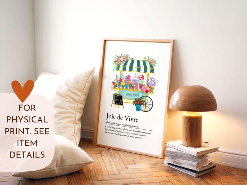 Cytat z francuskiego słowa „joie de vivre”, wydruk, kwiatowa dekoracja ścienna, elegancki wystrój domu, targ kwiatowy, plakat do kuchni, dekoracja wiosenna, pobieranie cyfrowe zdjęcie 3