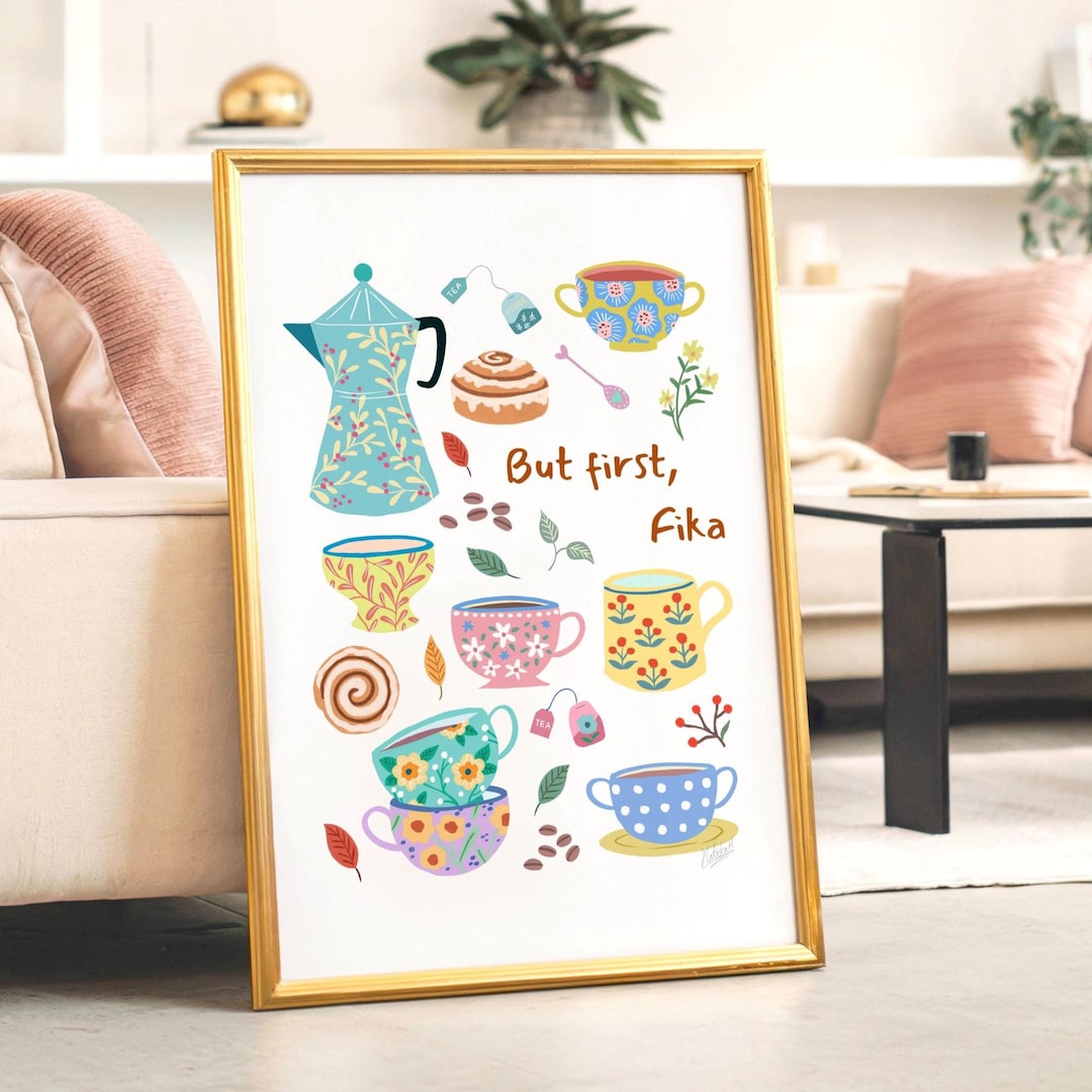 Swedish Fika Wall Art, Tea Coffee Art Print, Scandinavian Folk Art, Tea ...