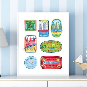 Sardine Wand Kunst Druck, Küsten Küche Poster, Lissabon Portugal Reise Poster, Beachy Küsten Dekor, Büro Dekor für Frauen Schreibtisch Ästhetik