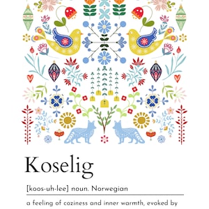 Scandinavian Definition print set of 3, Hygge art, Lagom, Koselig, folk art, Nordic Home Décor, Swedish Word, Danish word, Norwegian word image 8