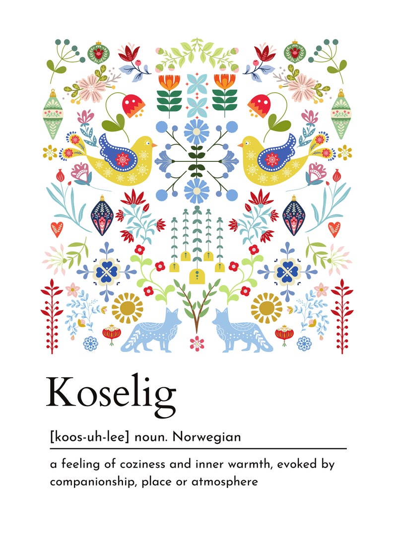 Scandinavian Definition print set of 3, Hygge art, Lagom, Koselig, folk art, Nordic Home Décor, Swedish Word, Danish word, Norwegian word image 8