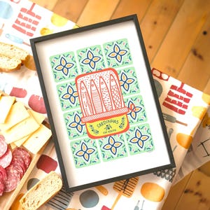Portugal sardine print, instant digital download, printable wall art, Portugal kitchen poster, Sardinha, colorful, Portuguese food art, fish