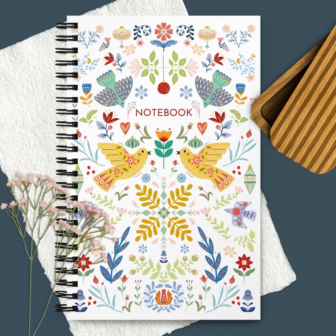 Traditional Notebook Design Scandinavian Folklore Spiral Notebook Minimalist White, Nordic Art ...