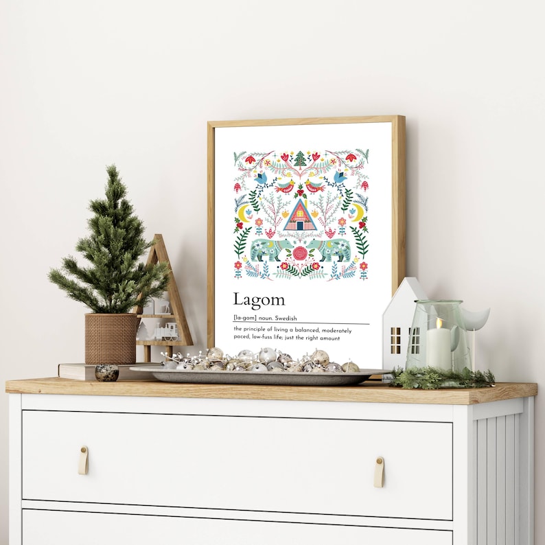Lagom Definition Poster, Swedish Folk Art Print, Nordic Scandinavian
