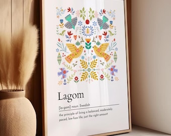 Lagom Print, Skandinavisk Folkkonst, Svensk Väggkonst, Hygge Decor, Kurbits Style, Mysig Koselig Poster, Skandinaviskt Konsttryck, sommarvår