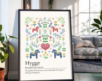 Svensk dalahäst skandinavisk folkkonsttryck, Hygge-tryck, nordisk rosemaling-väggkonst, skandinavisk heminredning, kökstryck, dopamindekor