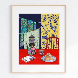 Kleurrijke keukenmuurkunst, maximalistische muurkunst, eclectische eetkamerafdruk, bohoposter, kleurrijke keukenafdruk, barwagen kunst theeliefhebber cadeau