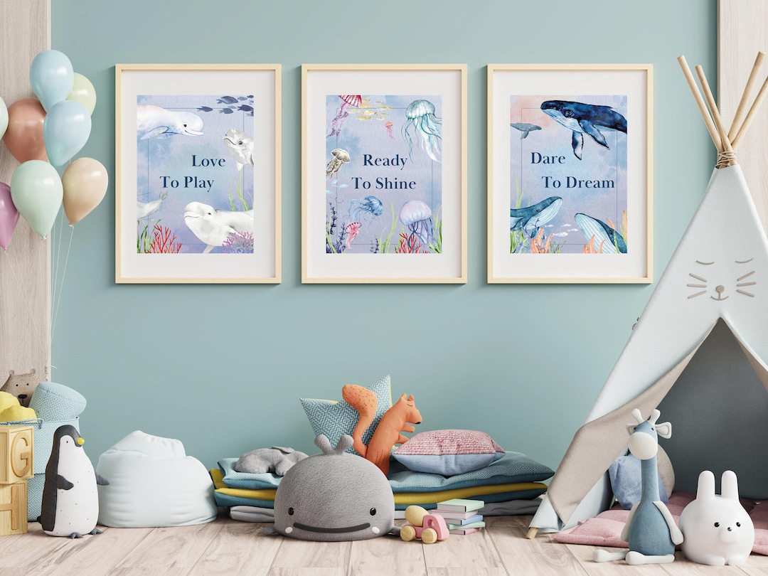 Ocean Theme Nursery Print Set of 3 Sea Creatures Cute Etsy