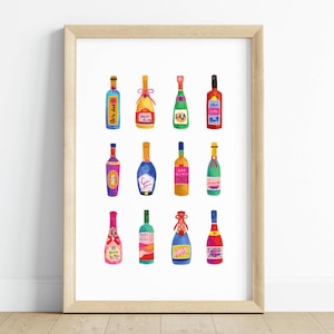 Drinks champagne wall art, bar cart decor, girly wall art, pretty trendy wall prints, kitchen prints, champagne problems, alcohol art poster
