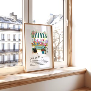 Cytat z francuskiego słowa „joie de vivre”, wydruk, kwiatowa dekoracja ścienna, elegancki wystrój domu, targ kwiatowy, plakat do kuchni, dekoracja wiosenna, pobieranie cyfrowe zdjęcie 8