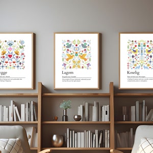 Scandinavian Definition print set of 3, Hygge art, Lagom, Koselig, folk art, Nordic Home Décor, Swedish Word, Danish word, Norwegian word image 3