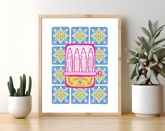 Portuguese Sardines art print, Portugal Sardinha, colorful kitchen print, Sardine Tin Wall Art, Retro Decor, Lisbon Poster, coastal drawing
