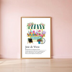 Cytat z francuskiego słowa „joie de vivre”, wydruk, kwiatowa dekoracja ścienna, elegancki wystrój domu, targ kwiatowy, plakat do kuchni, dekoracja wiosenna, pobieranie cyfrowe zdjęcie 4