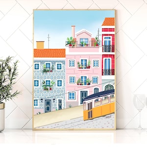 Lisbon Print, Portugal Wall Art, Portuguese painting, Summer Europe Travel Poster, Housewarming Gift, kitchen home decor, Mediterranean art