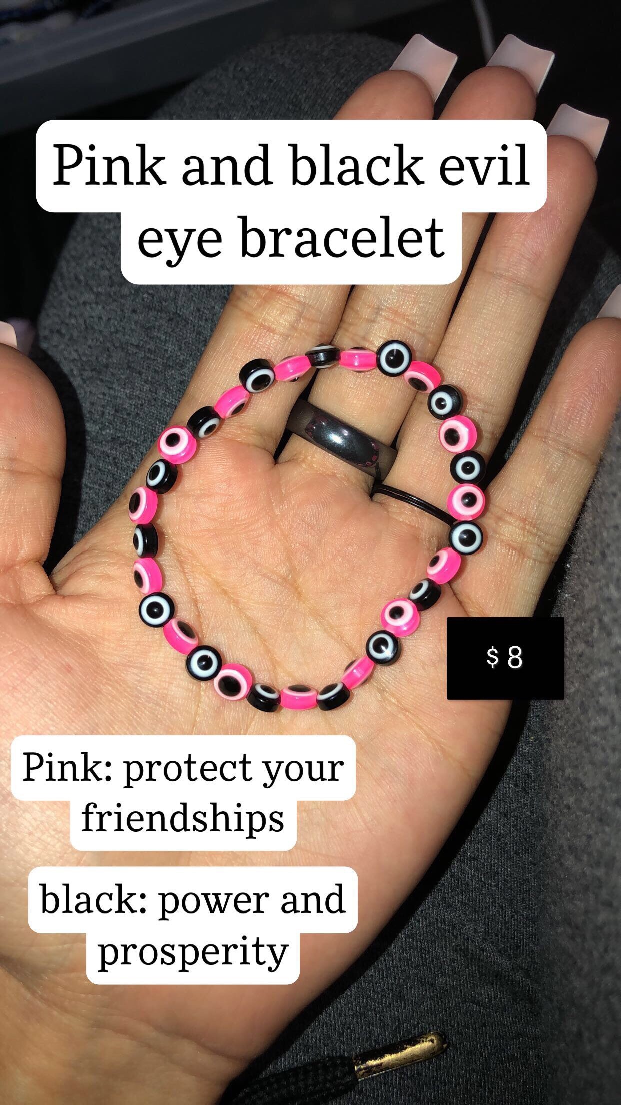 Pink and black evil eye bracelet Etsy