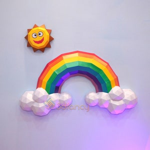 Rainbow Papercraft SVG PDF Template for DIY 3D Rainbow Clouds Sun, Low Poly Rainbow, Children's Room Decor, Above Bed Decor, 3D Wall Decor