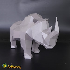 Rhino Paper Craft, Digital Template, 3D Low Poly Rhino PaperCraft, PDF Download DIY, Model Rhino by 3D Fancy