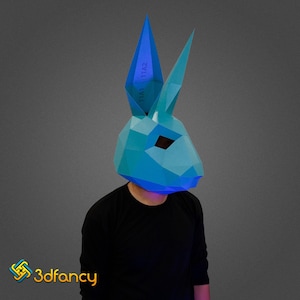 Rabbit Mask Papercraft PDF, SVG Template for DIY Low Poly Rabbit Mask, Paper mask template, Animal mask halloween, 3d halloween mask