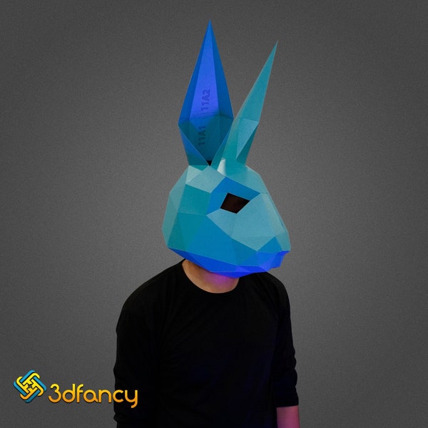 Rabbit Mask Papercraft PDF, SVG Template for DIY Low Poly Rabbit Mask, Paper mask template, Animal mask halloween, 3d halloween mask