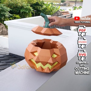 Pumpkin Papercraft 3d PDF, SVG Studio Template For Creating Open Pumpkin Halloween, Paper craft sculpture, Printable 3D puzzle SVG Cricut