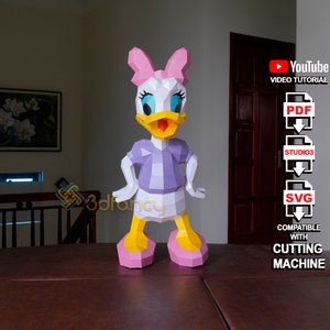 Daisy Duck Papercraft PDF, SVG Plantilla para BRICOLAJE Low poly Daisy Duck 3d svg para Cricut, Cameo4, Impresora Origami, Modelo de papel, Rompecabezas 3D svg