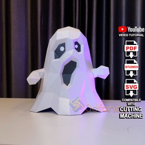 Ghost Papercraft PDF, SVG, modelo de estúdio de silhueta para criar fantasma 3D Halloween, decoração DIY low poly Halloween ou presente de Halloween