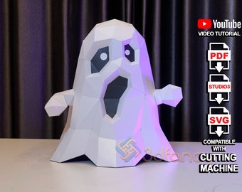 Ghost Papercraft PDF, SVG, Silhouette Studio Template For Creating 3D Ghost Halloween, DIY low poly Halloween Decor or Halloween gift