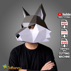 Wolf Mask Papercraft PDF, SVG Template, Low poly mask, 3d paper mask, Paper mask template, Animal mask halloween, 3d halloween mask diy kit