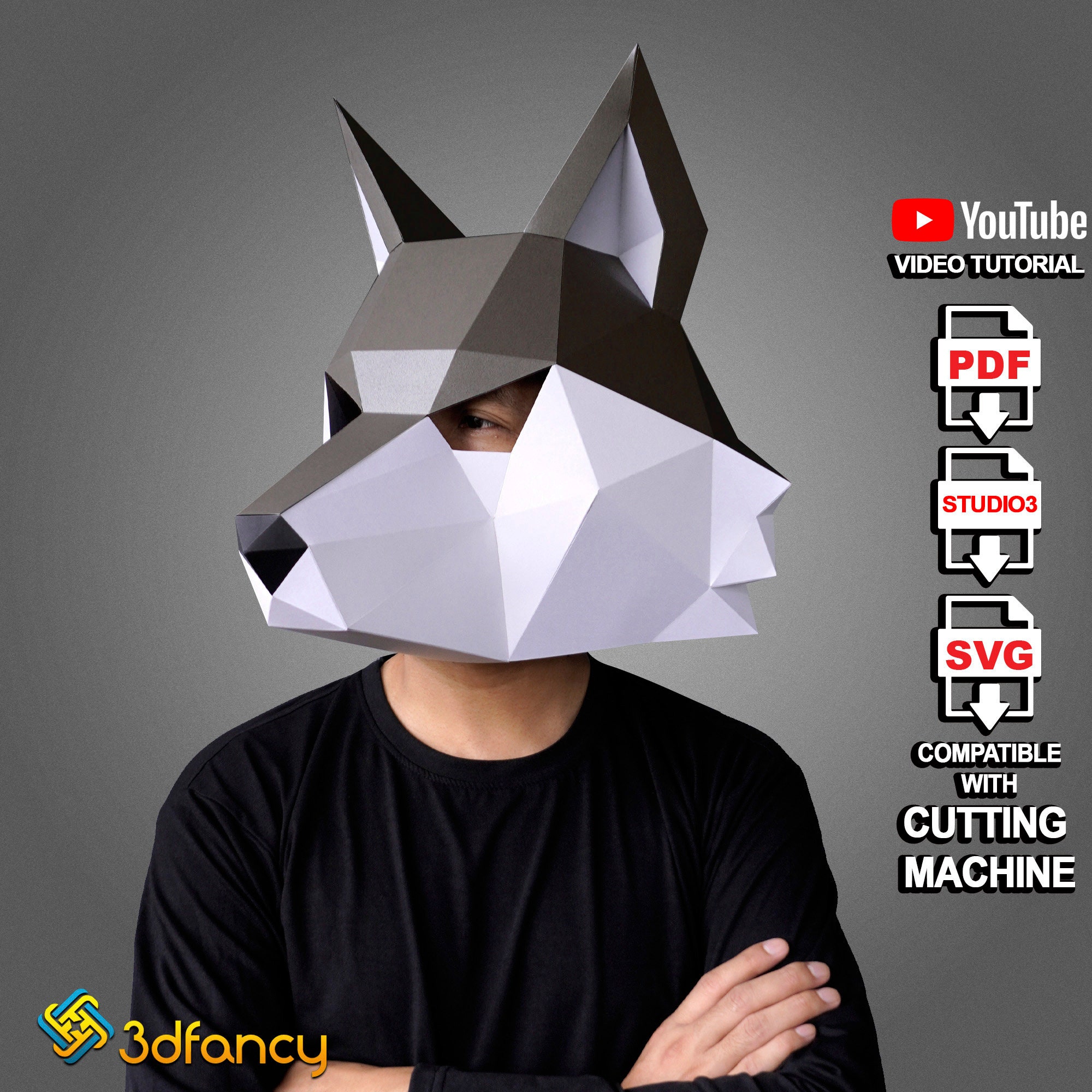 Wolf Mask PDF Template Low Poly Mask 3d Etsy