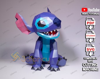 Papercraft Stitch Sit PDF, SVG Templates for Cricut Projects, Stitch Low Poly, 3D Stitch SVG Sculpture Paper Model
