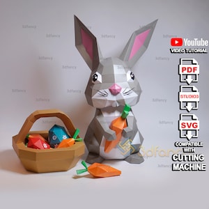 Bunny Easter Papercraft PDF, SVG Template Creating Low poly 3D Rabbit and Easter egg for home decor, DIY 3d Easter bunny origami by 3dfancy
