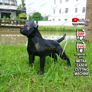 Rottweiler Cane Metallo con Rivetto per Modello Taglio Laser in Metallo - Rottweiler Scultura Low Poly Modello 3D, PDF, SVG, DXF Download Digitale