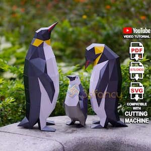 Family Penguin Papercraft PDF, SVG, modèle Studio - DIY Papercraft Empereur pingouin pour la décoration - Sculpture de pingouin, modèle en papier Lowpoly