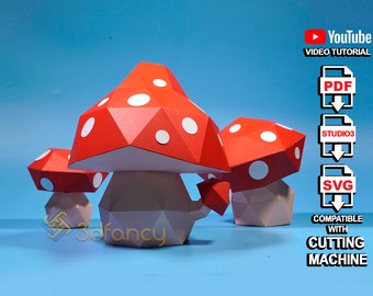 Mushrooms 3D Papercraft PDF, SVG Template for DIY Low poly Mushroom Paper, svg for Cricut, Cameo4, Printer Origami, Paper Model