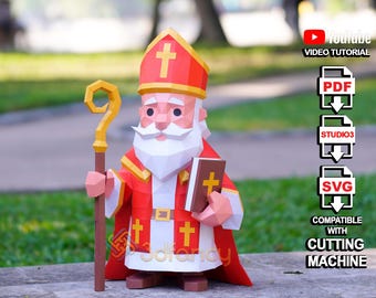 Saint Nicholas Papercraft Template | DIY Low-Poly Saint Nick 3D Paper Model | SVG PDF Files