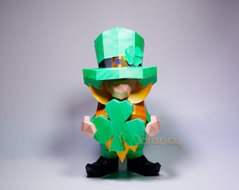 3D Papercraft Gnome Leprechaun PDF, SVG Template For Creating Low poly Gnome Leprechaun for St. Patrick&#39;s Day Decor SVG for Cricut projects