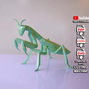 Modèle 3D Mantis Papercraft SVG PDF – Décoration d'intérieur bricolage, modèle en papier cartonné pour Cricut ou Silhouette, sculpture en papier Mantis