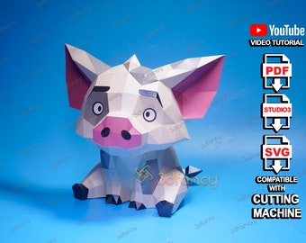 3D Papercraft Pig PDF, SVG Templates for Cricut Projects, DIY Pig Low Poly, 3D Svg Sculpture Paper Model, Diy gifts for kids