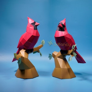 Kardinal Vogel Papierfigur PDF für Drucker, SVG für Cricut Projekte - DIY Low Poly Roter Vogel Papierskulptur für Weihnachtsdekoration