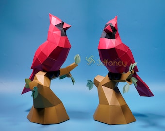 Uccello cardinale Papercraft PDF per stampante, SVG per progetti Cricut - Scultura di carta fai da te a basso poli di uccello rosso per decorazione natalizia