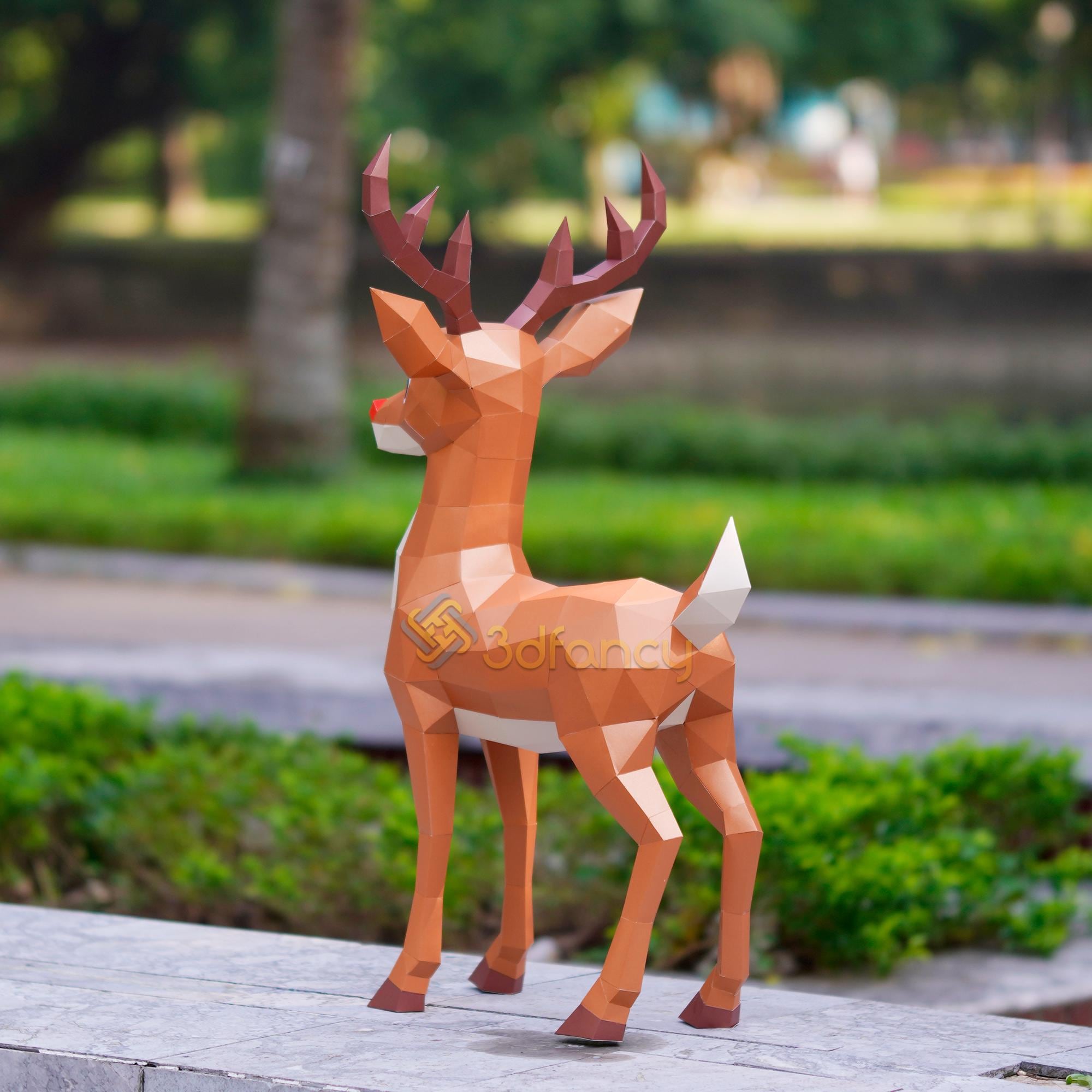Papercraft Rudolph Reindeer Papercraft Template – 3D Cute Rudolph Christmas Decoration ...