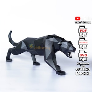 Panther PaperCraft PDF SVG Template fai da te origami carta low poly, modello animali, scultura, pantera nera arrabbiata, download digitale
