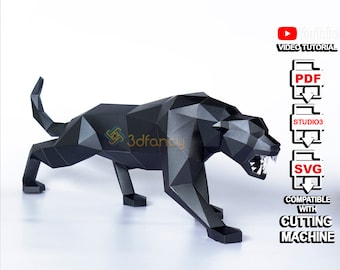 Panther PaperCraft PDF SVG Modèle DIY Origami Low Poly Paper , Modèle d’animaux, Sculpture, Panthère noire en colère, Téléchargement numérique