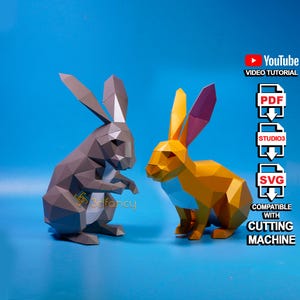 Set 2 Rabbit Papercraft PDF, SVG Template For Creating 3D Rabbit Sitting, Rabbit Standing For Easter Decor Svg file, Rabbit Paper Model