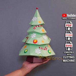 3D Kerstboom Papercraft PDF SVG Sjabloon voor Cricut Projecten het creëren van Kerstbureau Decor - Lage poly Boom Model Origami Patroon Craft