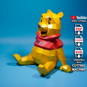 Papercraft Pooh Bear PDF, 3D SVG Cricut sjabloon voor het maken van 3D Pooh Bear, 3D Bear voor kinderkamer decor, diy cadeaus voor kinderen